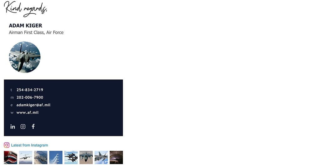  air force email signature block example with instagram